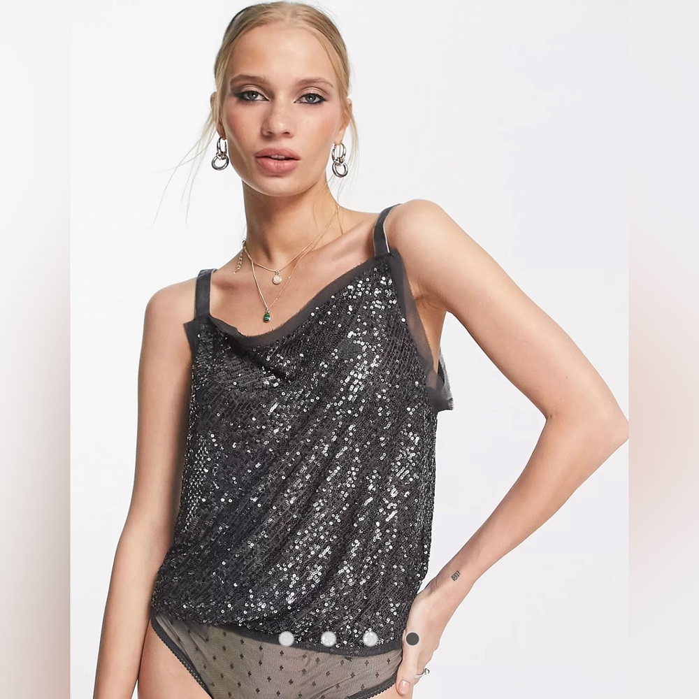 Free people sequin bodysuit sz XS NWT gray/silver